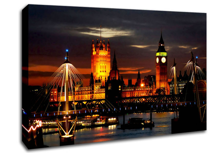 London Houses Of Parliament Lights Canvas Wall Art