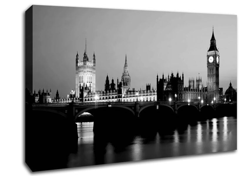 London Houses Of Parliament With Big Ben B n W Canvas Wall Art