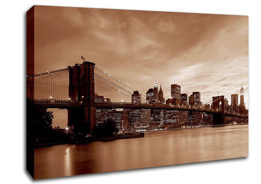 New York City Brooklyn Bridge Brown Cast Canvas Wall Art