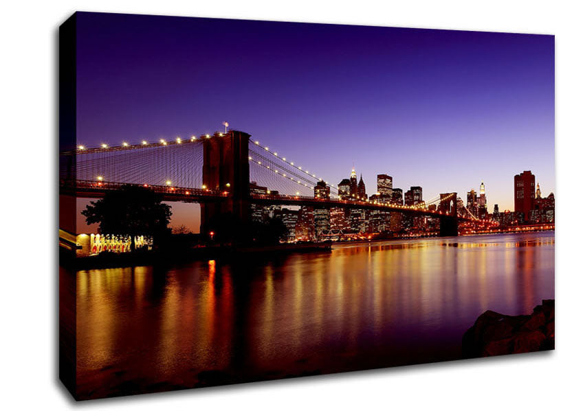 New York City Reflections Of Brooklyn Bridge Canvas Wall Art