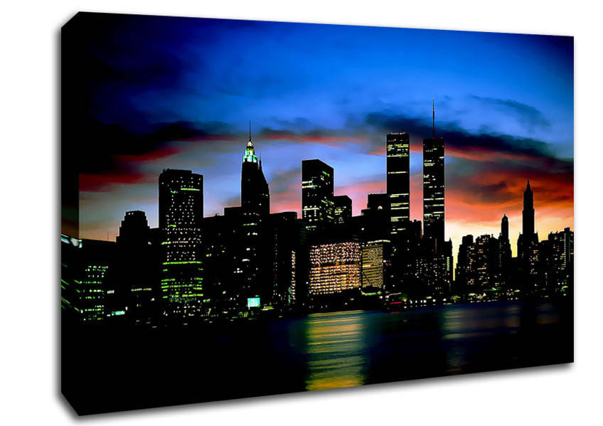 New York City Twin Towers At Night Canvas Wall Art