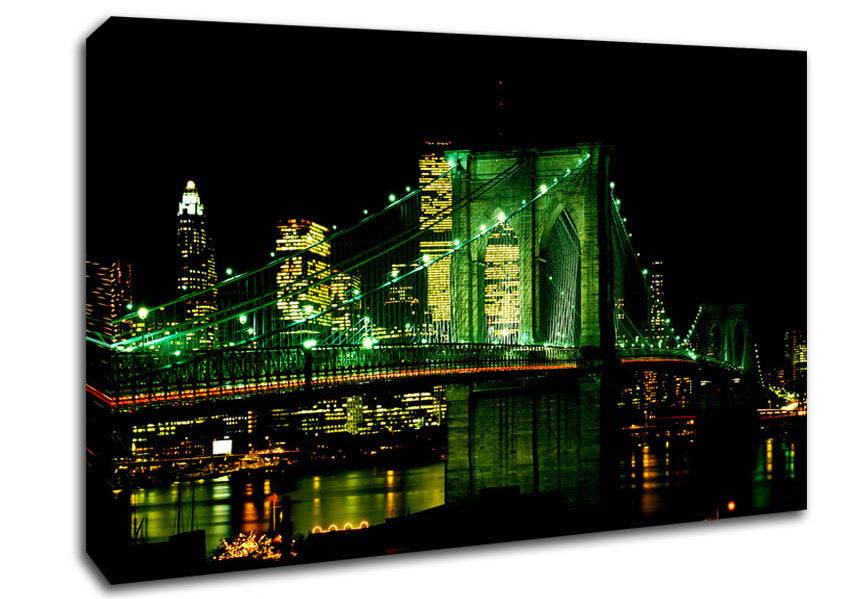 Nyc Brooklyn Bridge Green Hue Canvas Wall Art