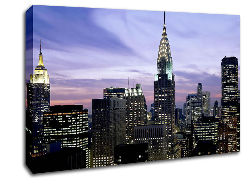NYC Empire State Building Lilac Sky Canvas Wall Art