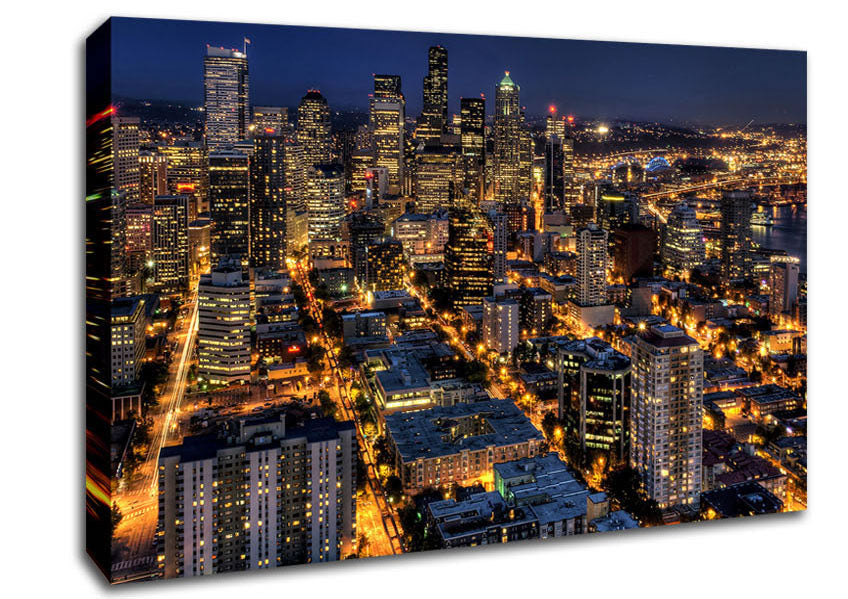Seattle At Night From The Space Needle Canvas Wall Art