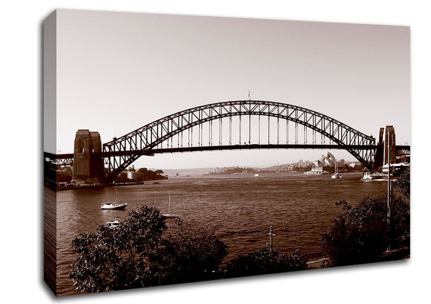 Sydney Harbour Bridge Retro Sepia Canvas Wall Art