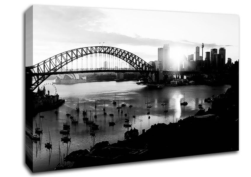 Sydney Harbour Sun Blaze B n W Canvas Wall Art