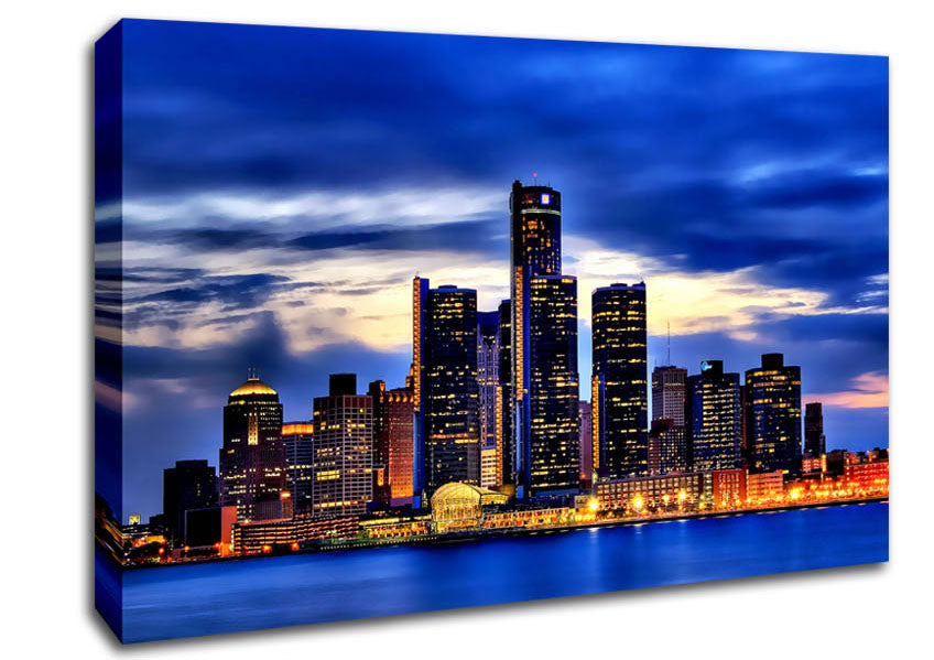 The City Of Lights Blue Golden Canvas Wall Art