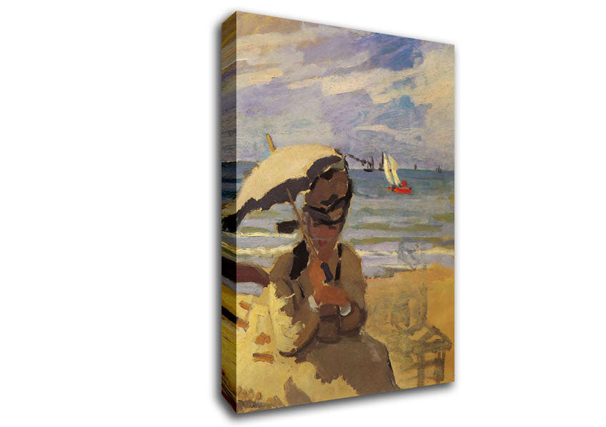 Monet Camille Monet On The Beach At Trouville Canvas Wall Art