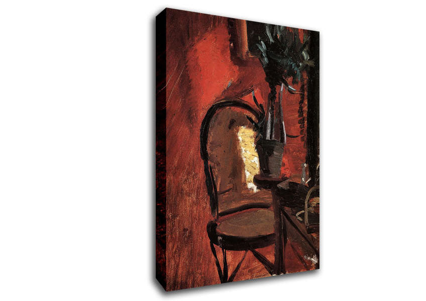 Anna Ancher Chair With A Plant In Front Of Red Wall Canvas Wall Art