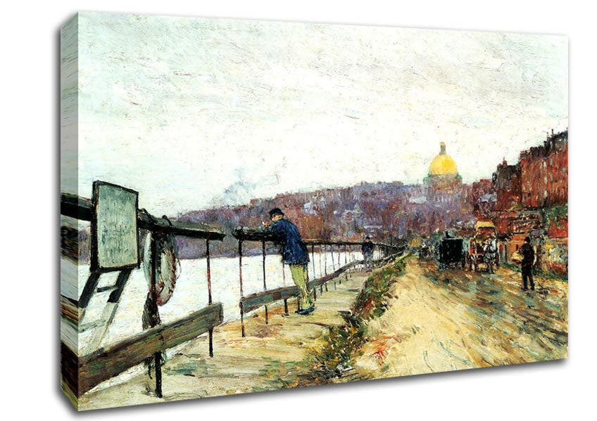 Hassam Charles River Und Beacon Hill Canvas Wall Art