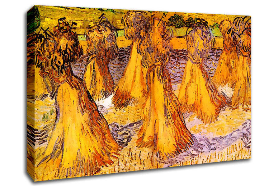 Van Gogh Field With Stacks Of Wheat Canvas Wall Art