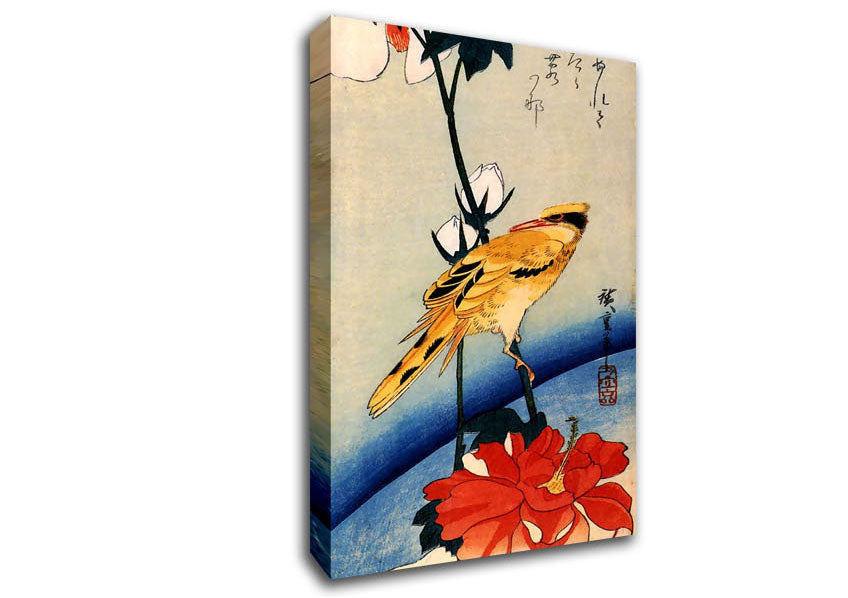 Hiroshige Golden Oriole On A Hibiscus Branch Canvas Wall Art
