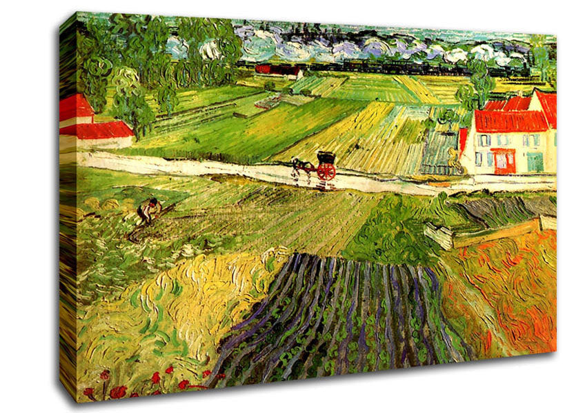 Van Gogh Landscape With Carriage And Train In The Background Canvas Wall Art