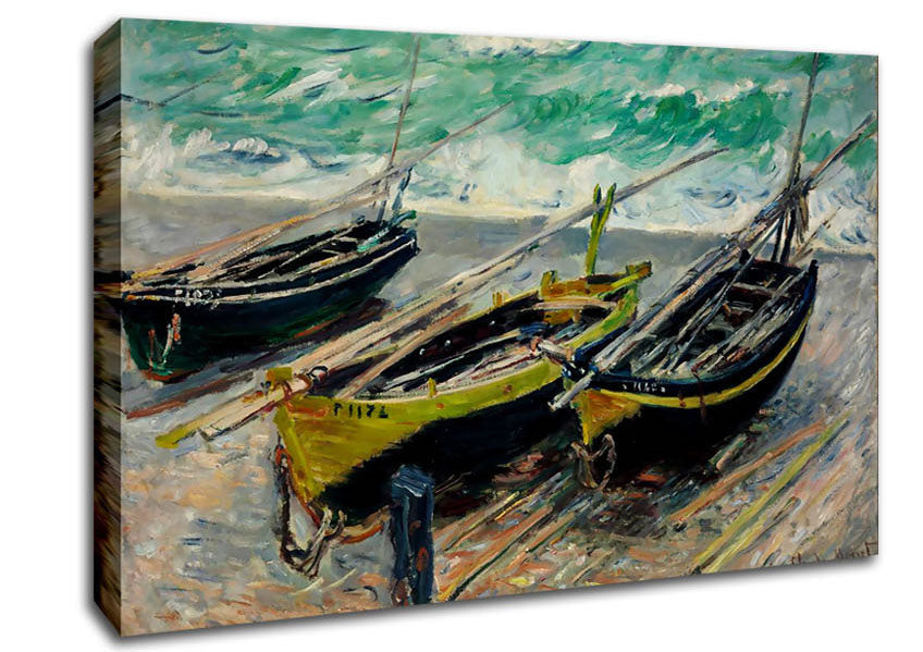 Monet Three Fishing Boats Canvas Wall Art