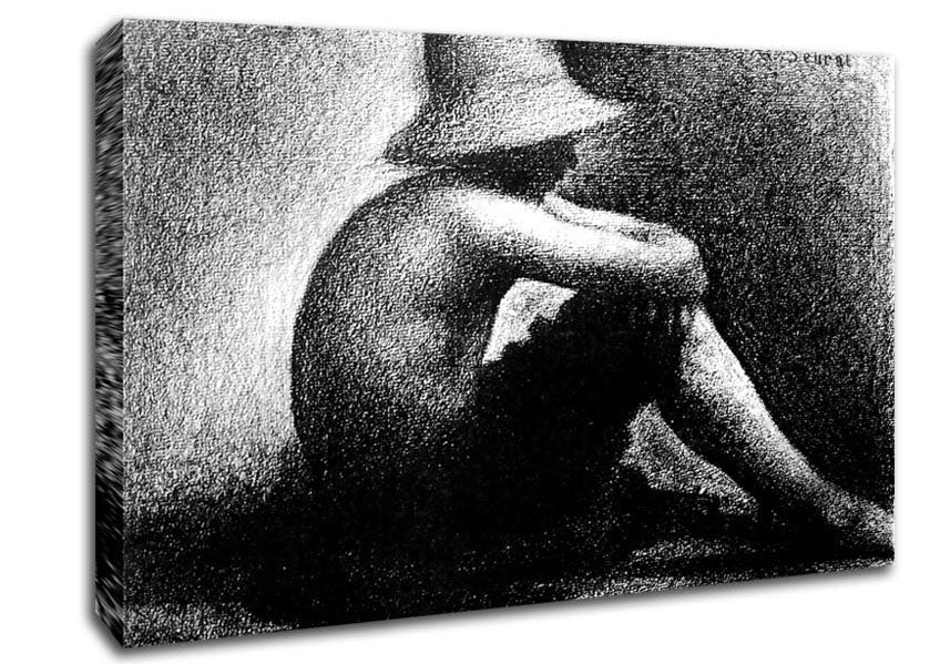 Seurat Sitting Boy In Straw Hat Canvas Wall Art