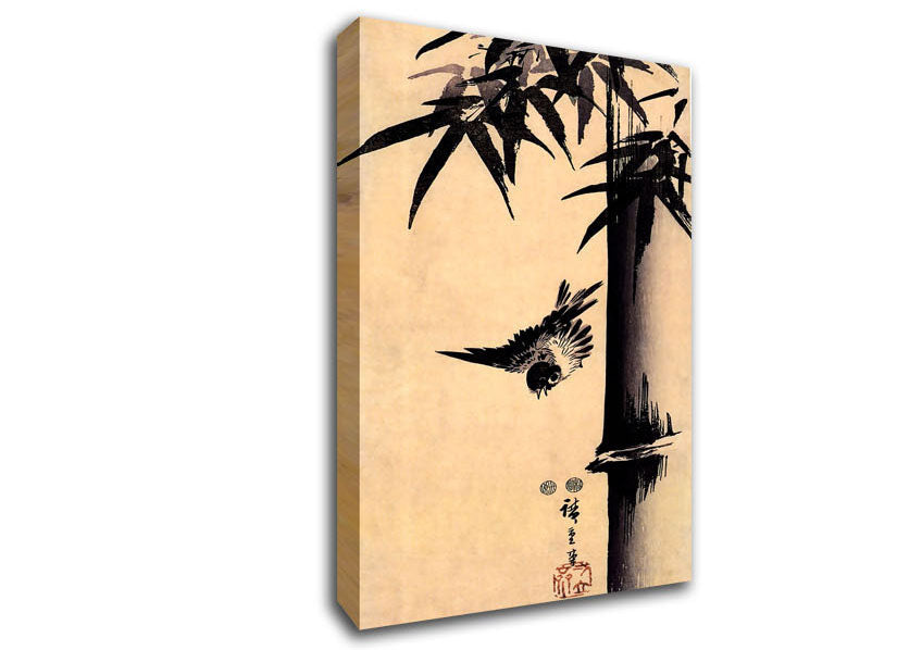 Hiroshige Sparrow And Bamboo 2 Canvas Wall Art