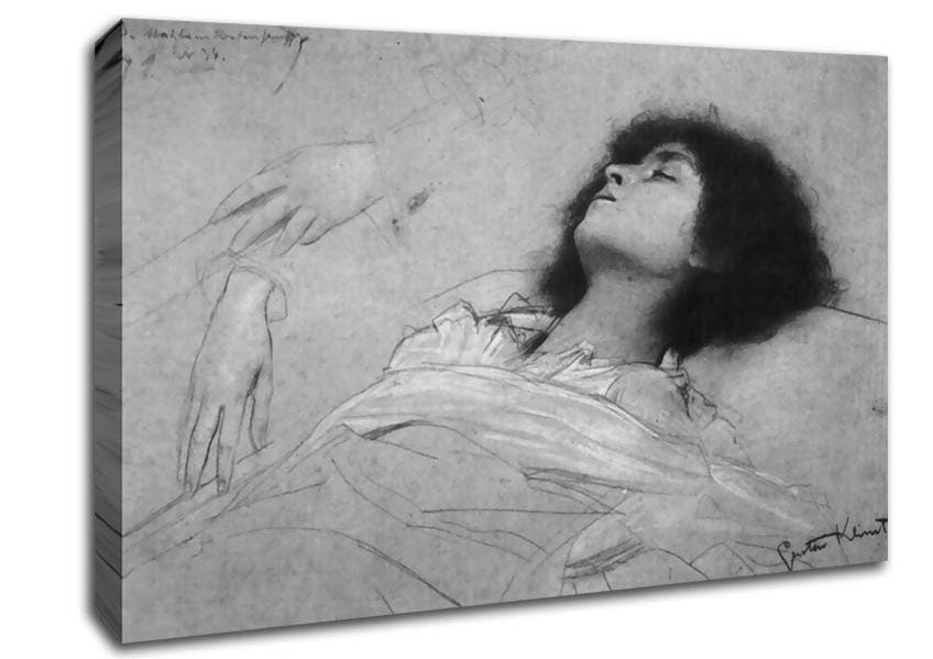 Klimt Study Sheet With The Upper Body Of A Girl And Sketches Canvas Wall Art