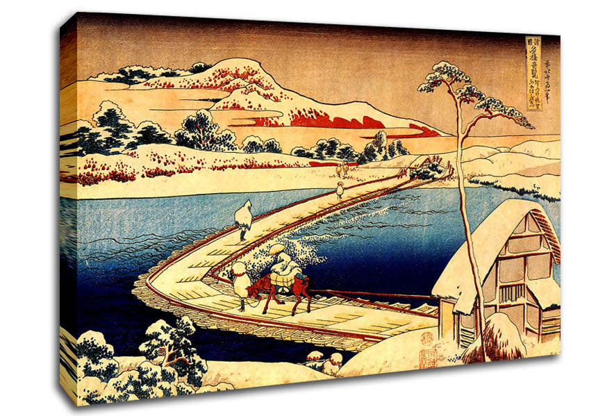 Hokusai The Swimming Bridge Of Sano Canvas Wall Art