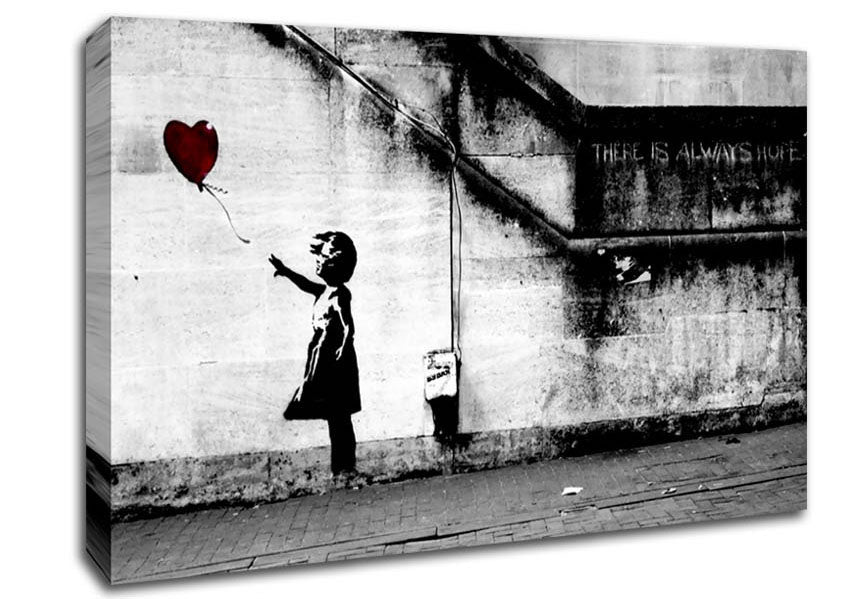 Red Heart Balloon Girl Canvas Wall Art