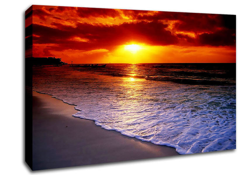 Red Ocean Shoreline Canvas Wall Art