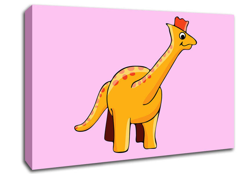 Big Herbivore Dinosaur Long Neck Pink Canvas Wall Art