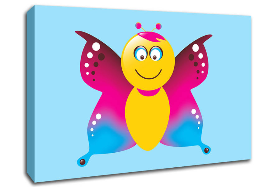 Butterfly Cartoon Face Baby Blue Canvas Wall Art