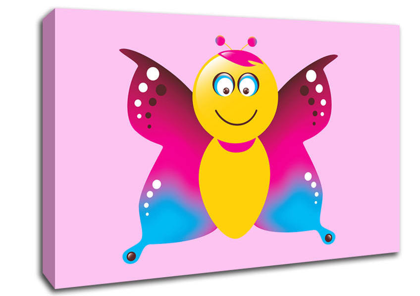 Butterfly Cartoon Face Pink Canvas Wall Art