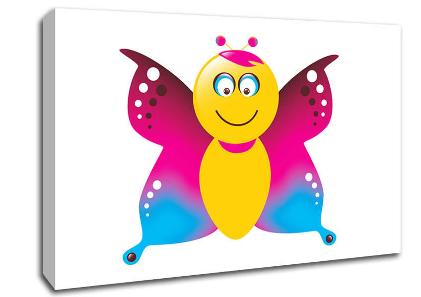 Butterfly Cartoon Face White Canvas Wall Art