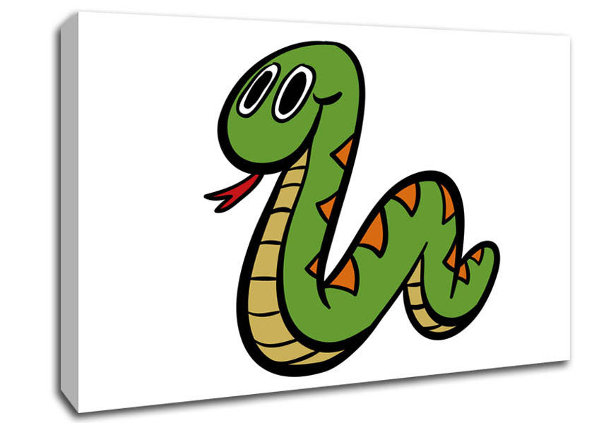 Cartoon Snake White Canvas Wall Art
