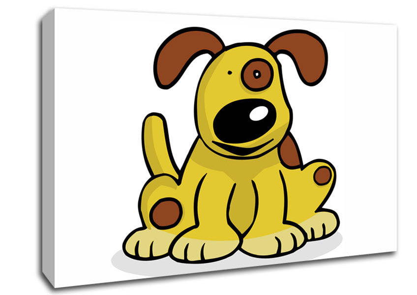 Dog Cartoon Tail White Canvas Wall Art