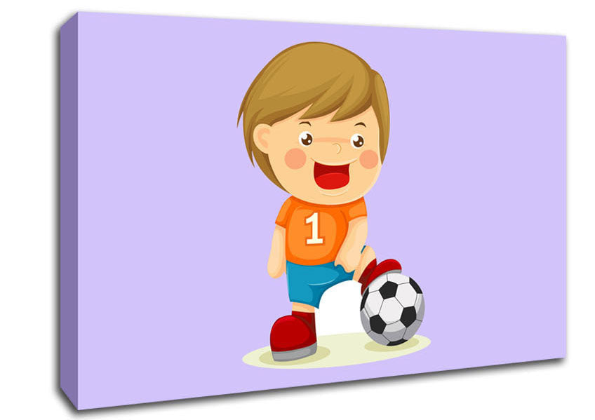 Footballer Standing On Ball Lilac Canvas Wall Art