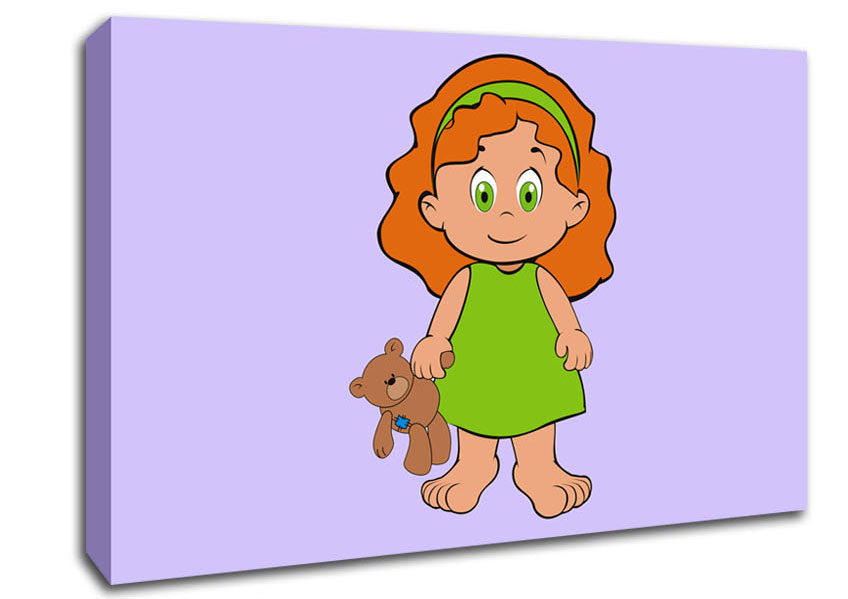 Girl With Teddy Bear Lilac Canvas Wall Art