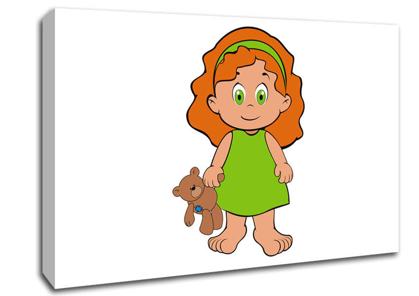 Girl With Teddy Bear White Canvas Wall Art