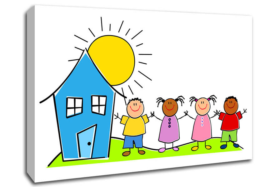 Happy Children In The Sun White Canvas Wall Art