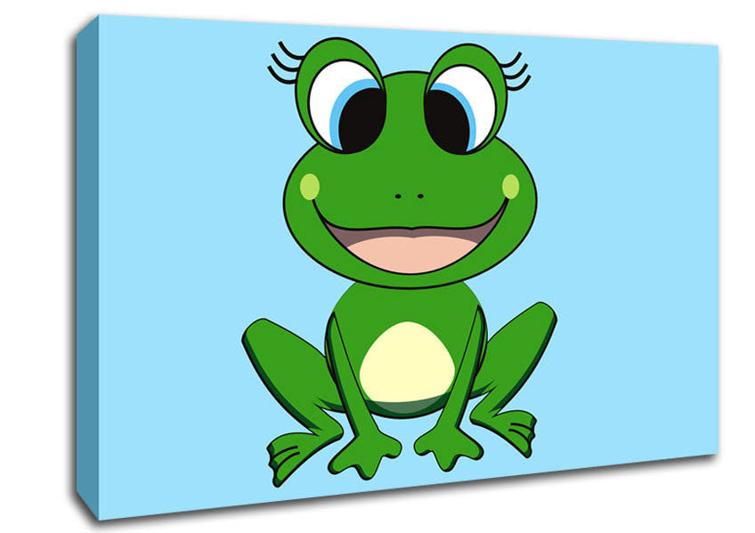 Happy Frog Ready To Leap Baby Blue Canvas Wall Art