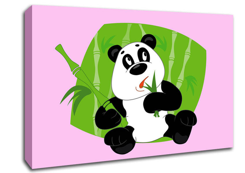 Panda Eating Bamboo Pink Canvas Wall Art