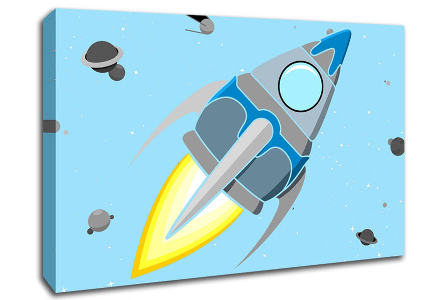 Rocket Ship Baby Blue Canvas Wall Art