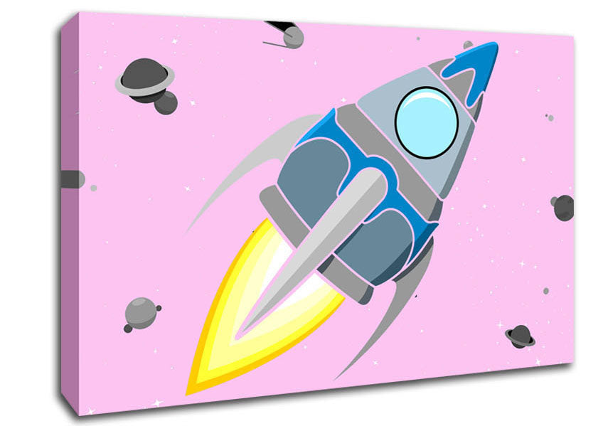 Rocket Ship Pink Canvas Wall Art