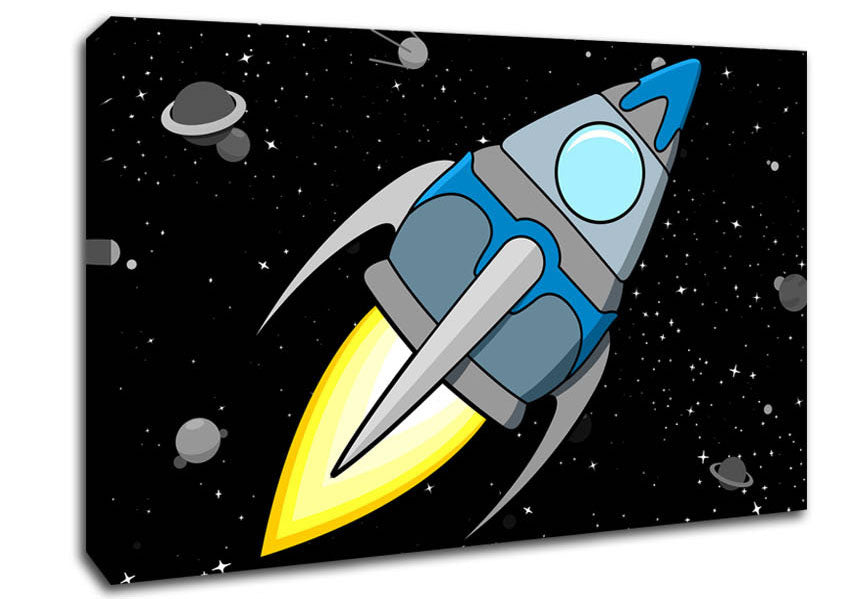 Rocket Ship White Canvas Wall Art
