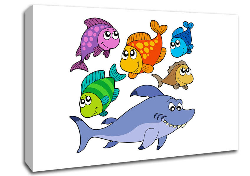 Shark And Fish White Canvas Wall Art