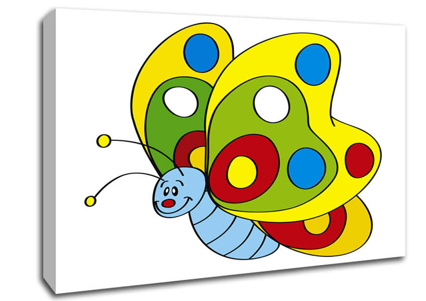 Smiling Flying Caterpilla White Canvas Wall Art