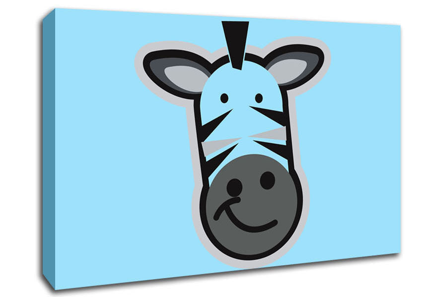 Smiling Zebra Face Baby Blue Canvas Wall Art