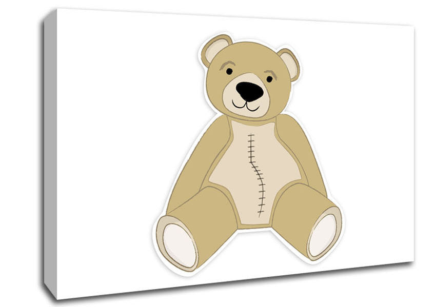 Stitched Up Teddy White Canvas Wall Art