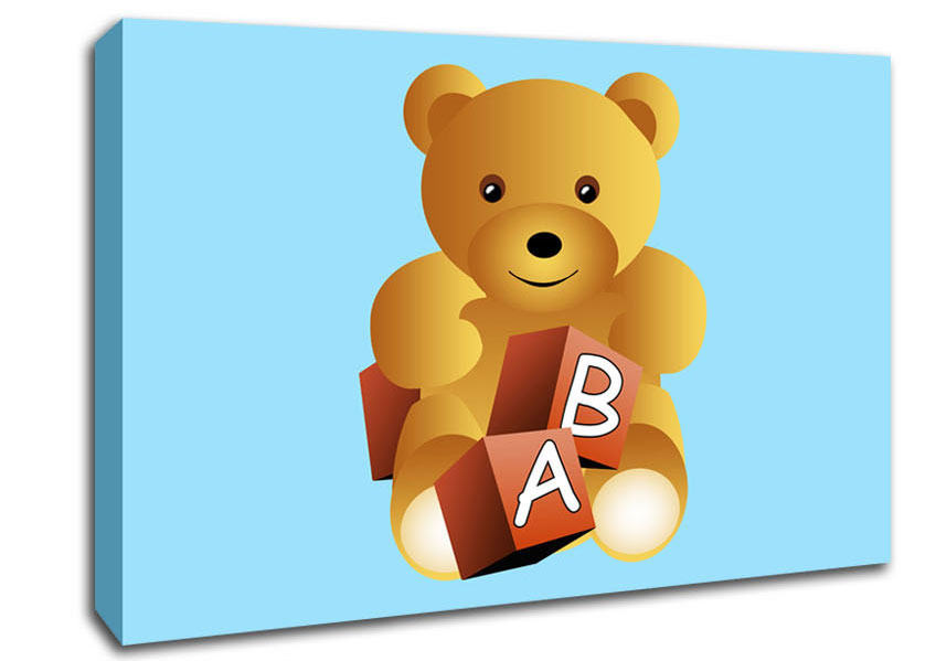 Teddy Bear Alphabet Blocks Baby Blue Canvas Wall Art