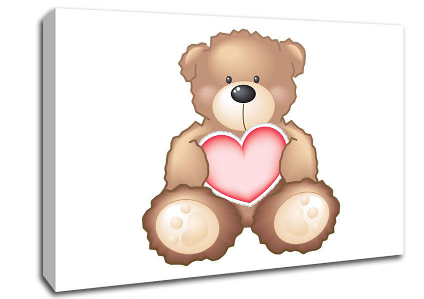 Teddy Bear Love Heart White Canvas Wall Art