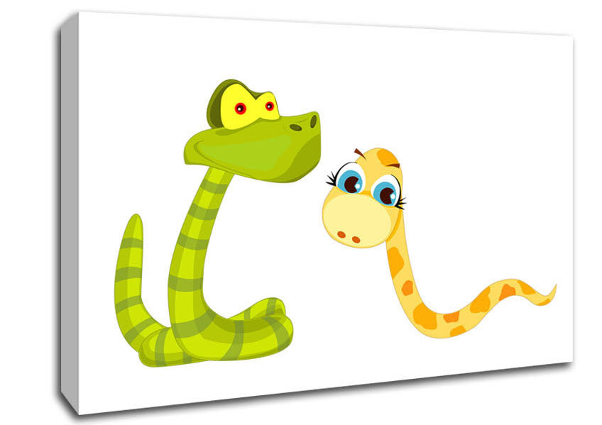 Two Snakes White Canvas Wall Art