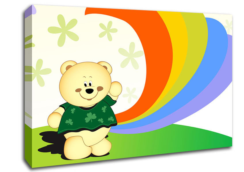 Waving Rainbow Bear Lilac Canvas Wall Art