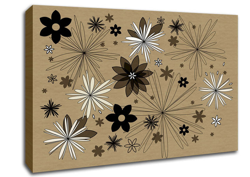 Flowers In Bloom Beige Canvas Wall Art