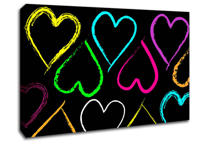Multi-Coloured Love Hearts Canvas Wall Art