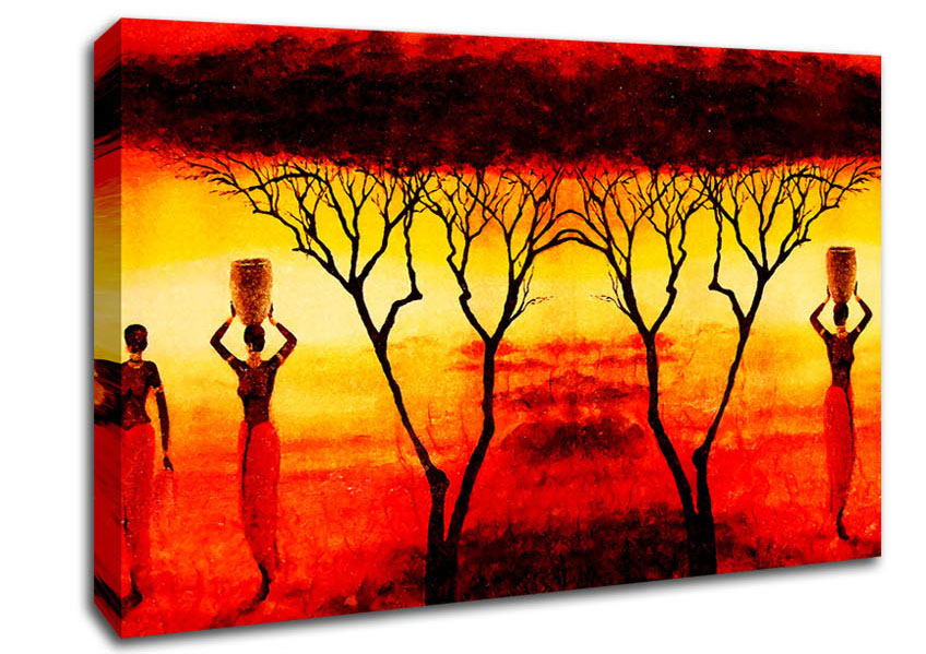 African Women Working In The Blazing Red Fields Canvas Wall Art